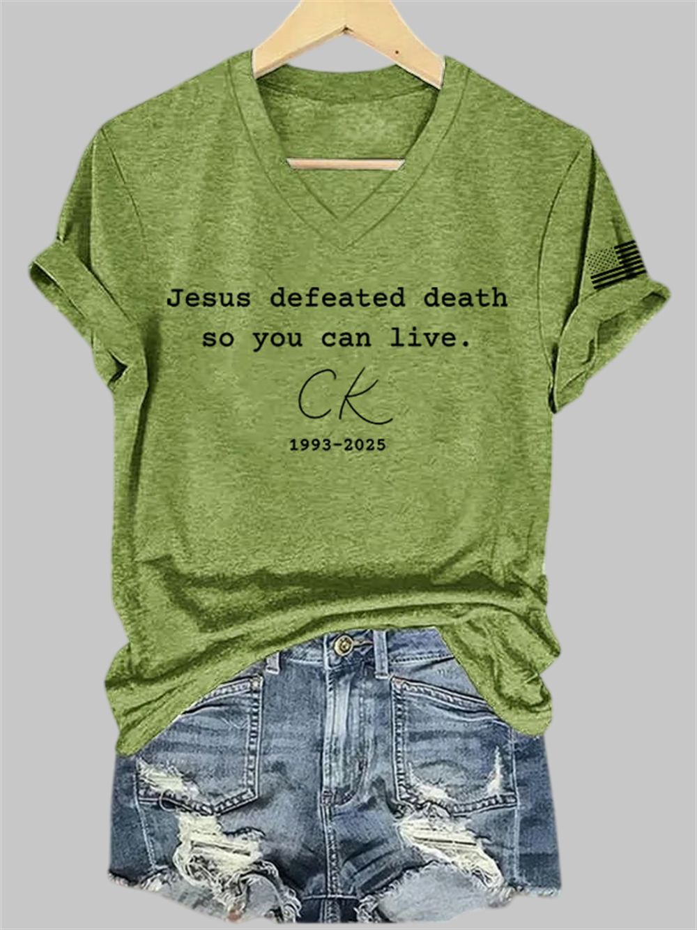 Jesus Defeated Death So You Can Live Charlie Kirk V-Neck T-Shirt 2 Jesus Defeated Death So You Can Live Charlie Kirk V Neck T Shirt 2