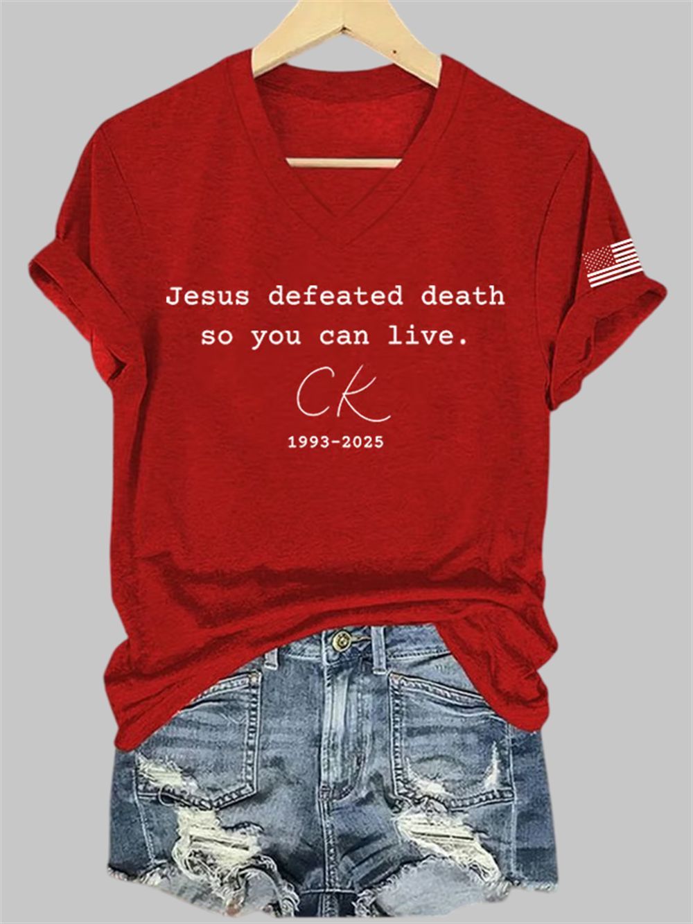 Jesus Defeated Death So You Can Live Charlie Kirk V-Neck T-Shirt 3 Jesus Defeated Death So You Can Live Charlie Kirk V Neck T Shirt 3