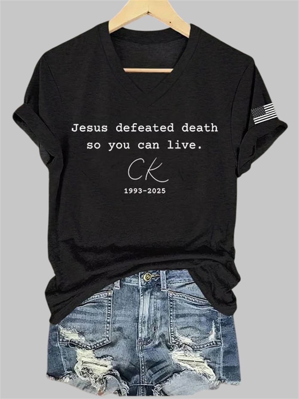 Jesus Defeated Death So You Can Live Charlie Kirk V-Neck T-Shirt 4 Jesus Defeated Death So You Can Live Charlie Kirk V Neck T Shirt 4