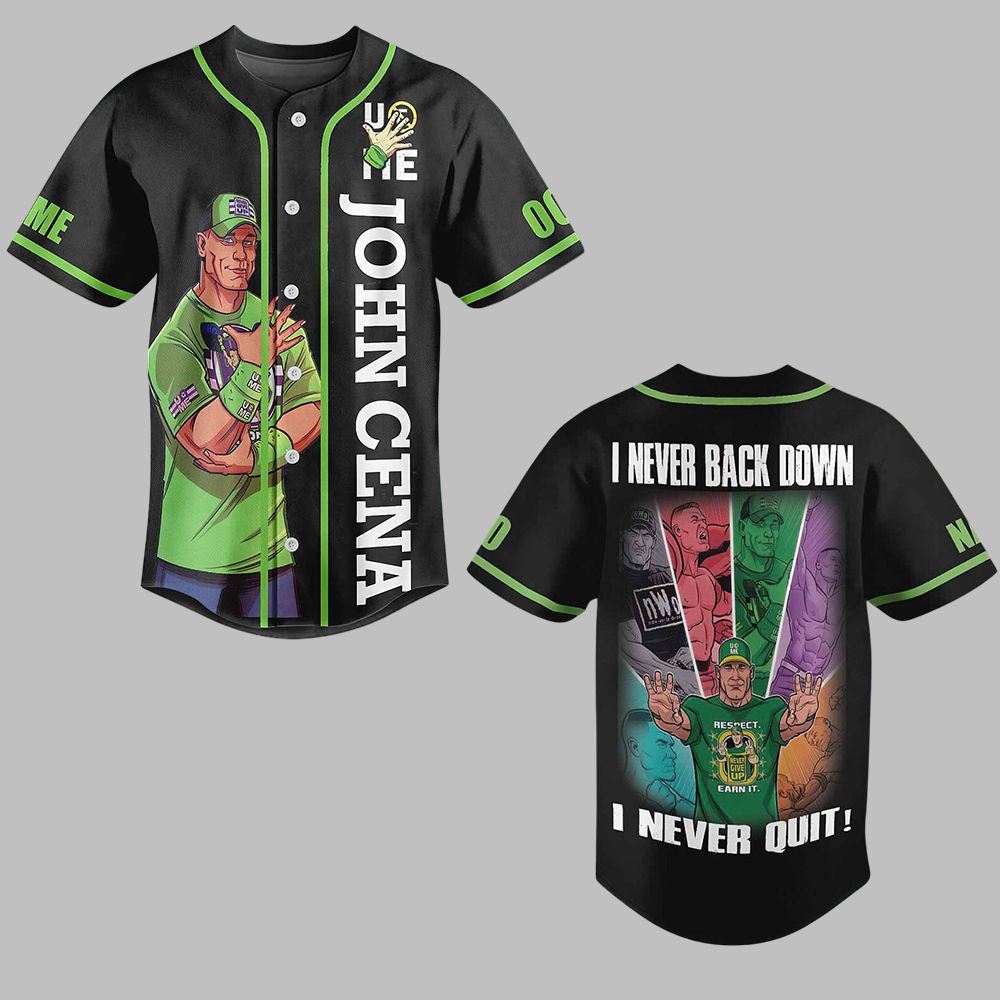 John Cena I Never Back Down I Never Quit Custom Baseball Jersey 0 John Cena I Never Back Down I Never Quit Custom Baseball Jersey 0