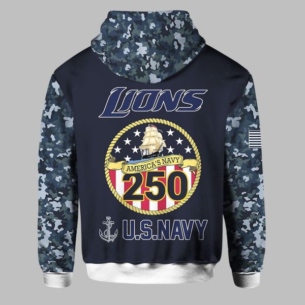 Lions US Navy 250th Birthday Celebration Night Game 2025 Hoodie 2