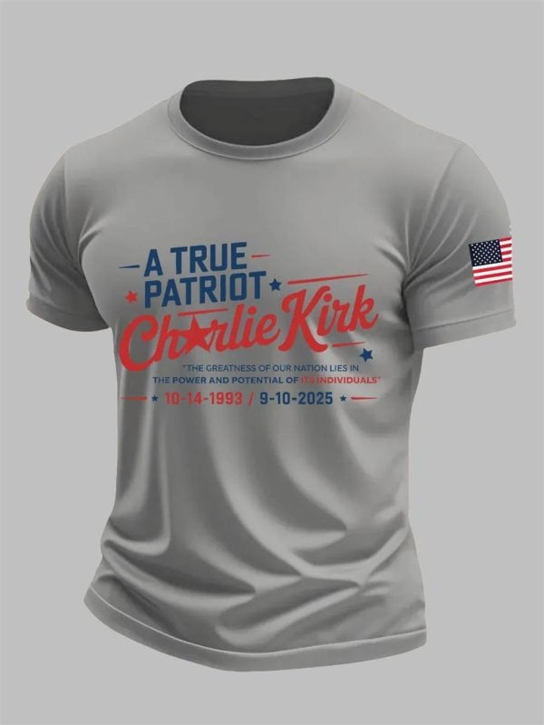 Mens A True Patriot Charlie Kirk Printed Casual T Shirt 3