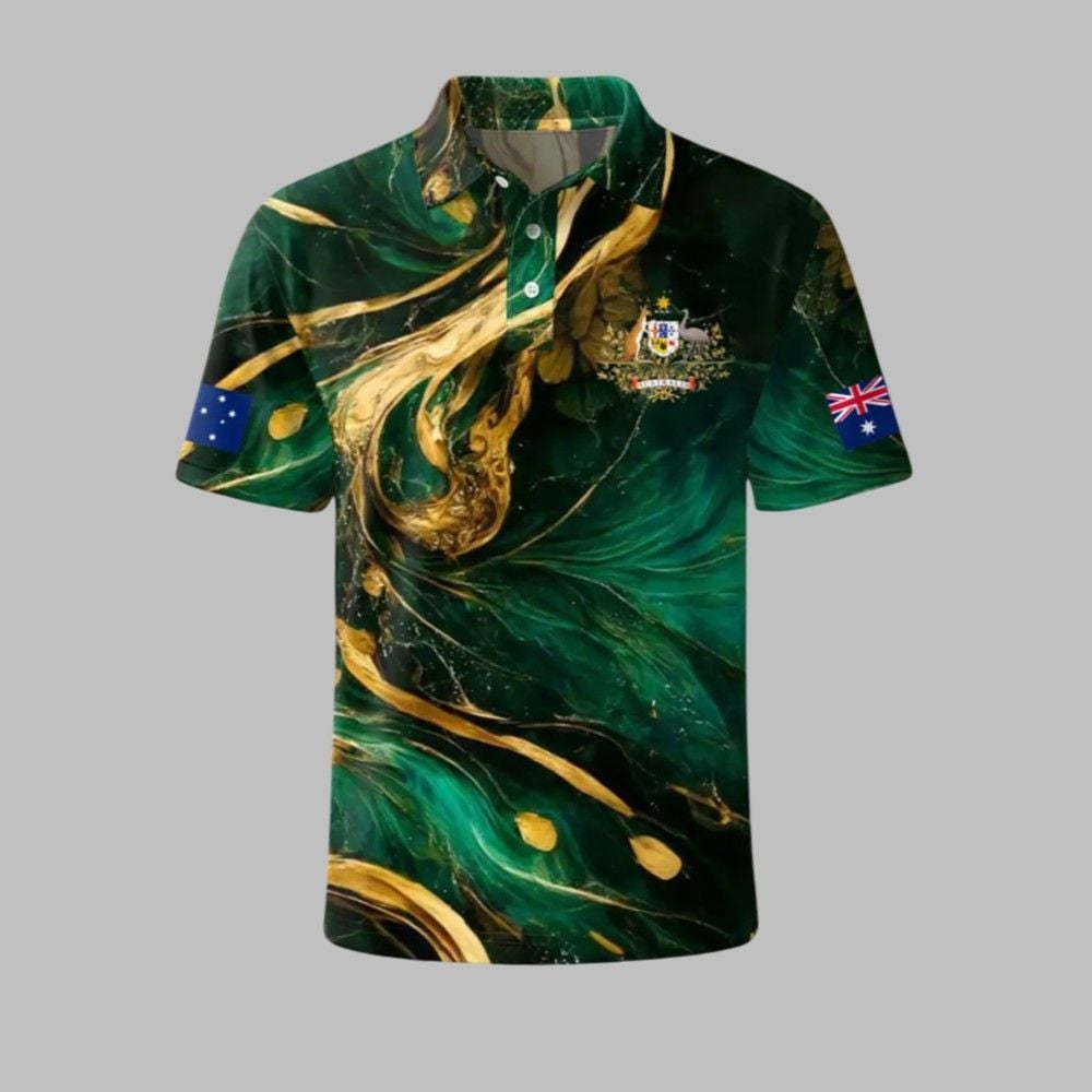 Men's AU Flag Printed Casual Polo Shirt Men's AU Flag Printed Casual Polo Shirt