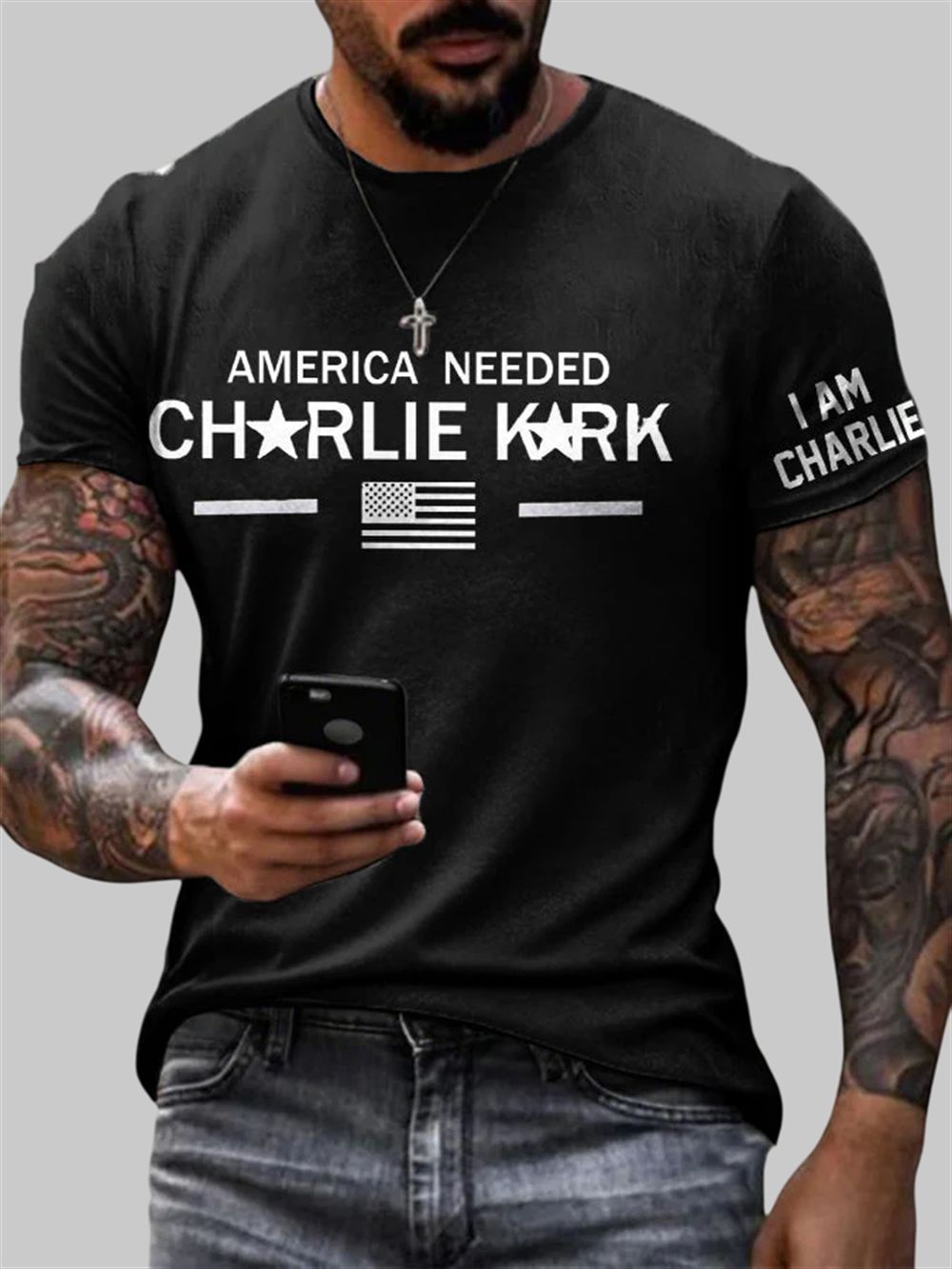 Men's America Needed Charlie Kirk I Am Charlie Printed T-shirt Men's America Needed Charlie Kirk I Am Charlie Printed T-shirt