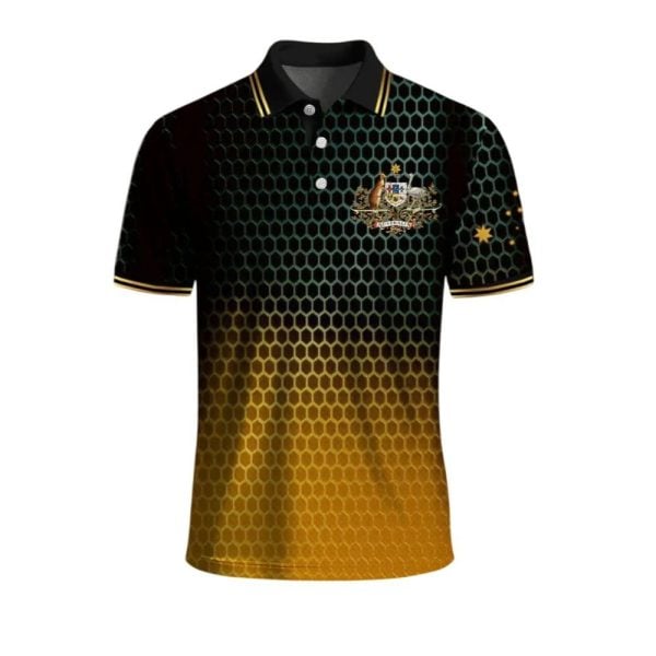 Mens Australian Kangaroo Emblem Geometric Gradient Polo Shirt 1 2