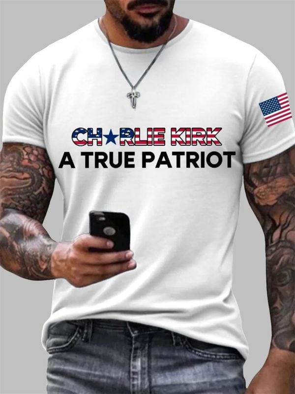 Mens Charlie Kirk A True Patriot Print T shirt 2
