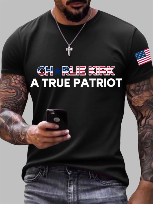Mens Charlie Kirk A True Patriot Print T shirt 3