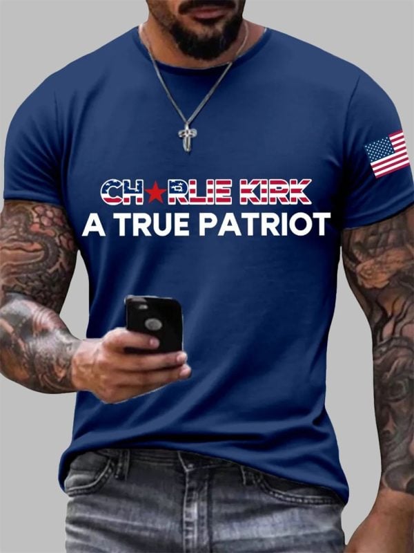 Mens Charlie Kirk A True Patriot Print T shirt 4