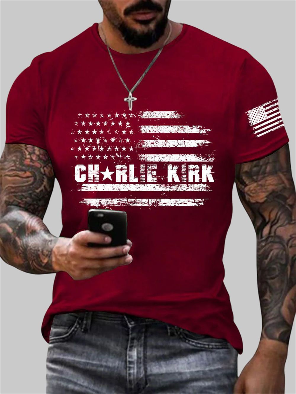 Men's Charlie Kirk A True Patriot Printed Casual T-Shirt Men's Charlie Kirk A True Patriot Printed Casual T-Shirt