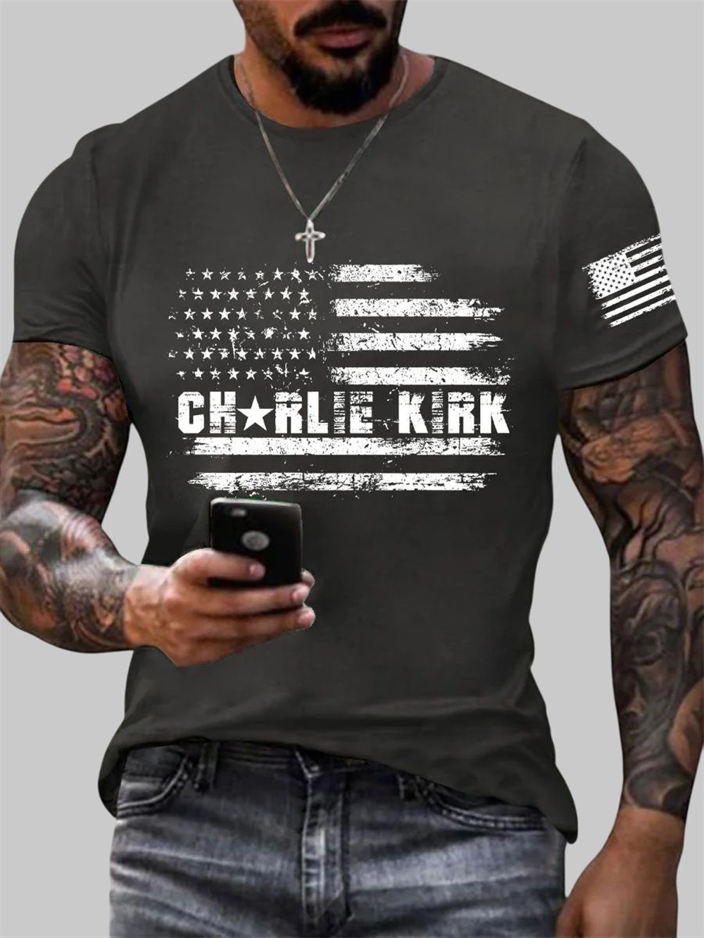 Men's Charlie Kirk A True Patriot Printed Casual T-Shirt 2 Mens Charlie Kirk A True Patriot Printed Casual T Shirt 2