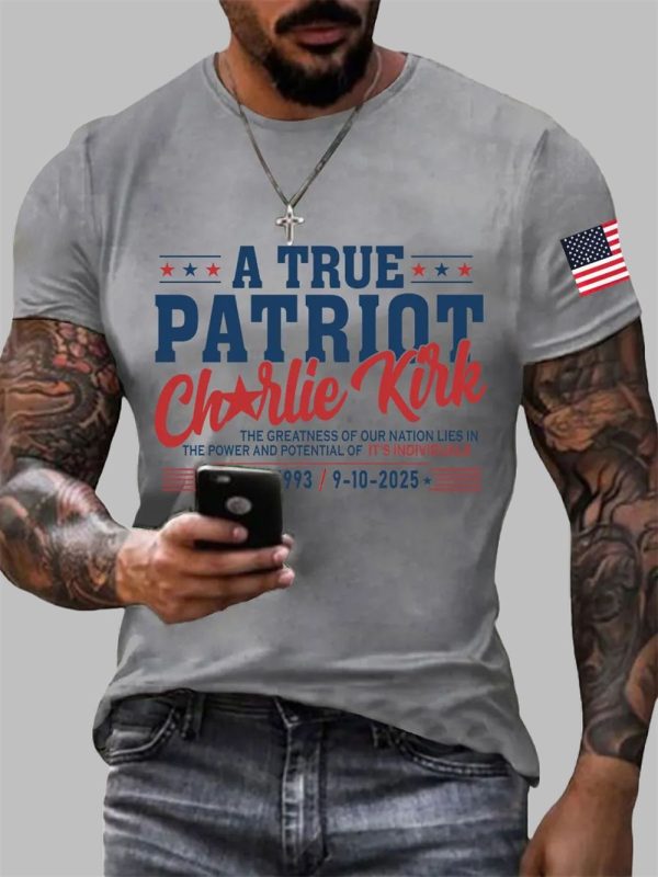 Mens Charlie Kirk A True Patriot Printed Casual T Shirt 4