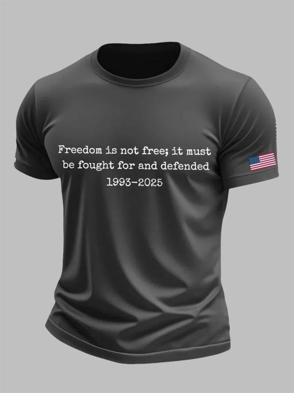 Mens Charlie Kirk Freedom Is Not Free It Must Be Fought For And Defended Print T Shirt 2