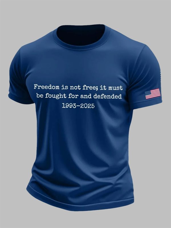 Mens Charlie Kirk Freedom Is Not Free It Must Be Fought For And Defended Print T Shirt 3