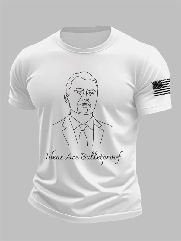 Men's Charlie Kirk Ideas Are Bulletproof Printed Casual T-shirt