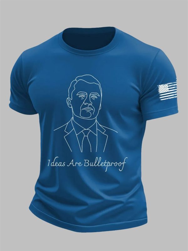 Mens Charlie Kirk Ideas Are Bulletproof Printed Casual T shirt 2