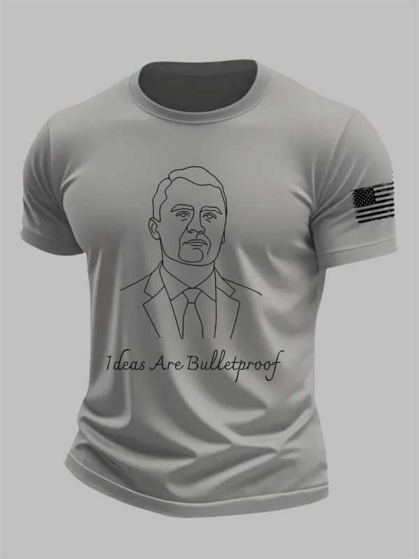 Mens Charlie Kirk Ideas Are Bulletproof Printed Casual T shirt 3