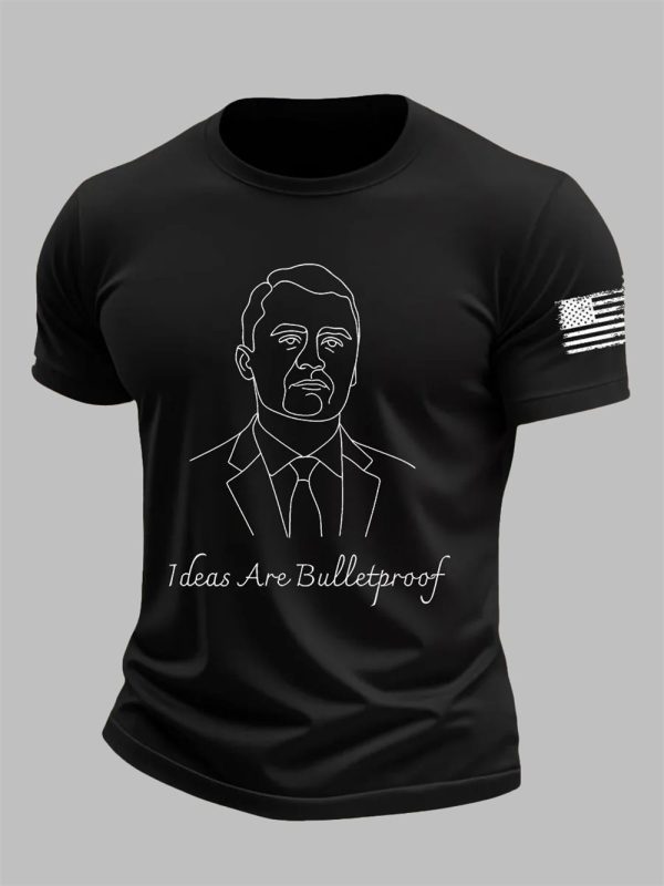 Mens Charlie Kirk Ideas Are Bulletproof Printed Casual T shirt 4