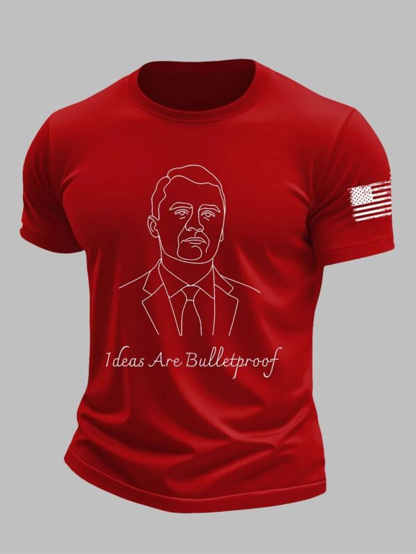 Mens Charlie Kirk Ideas Are Bulletproof Printed Casual T shirt 5