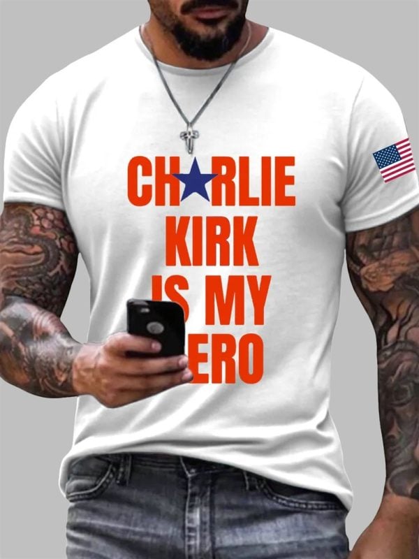 Mens Charlie Kirk My Hero Print T Shirt 2
