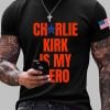 Mens Charlie Kirk My Hero Print T Shirt 3