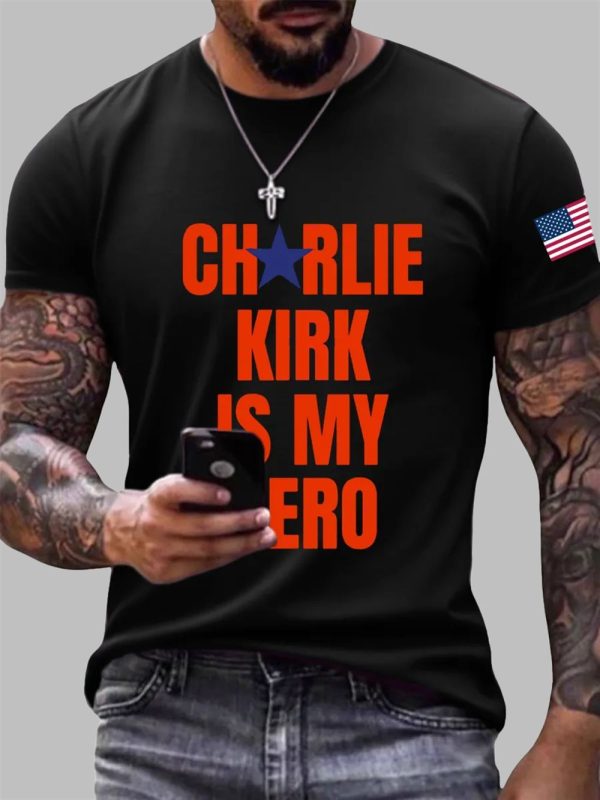Mens Charlie Kirk My Hero Print T Shirt 3