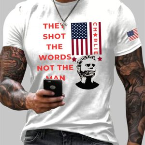 Men's Charlie Kirk They Shot The Words Not The Man Turning Point USA Print Short Sleeve T-Shirt