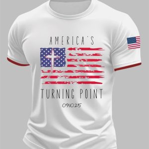Men's Charlie Kirk Turning Point Flag Cross Short Sleeves T-shirt