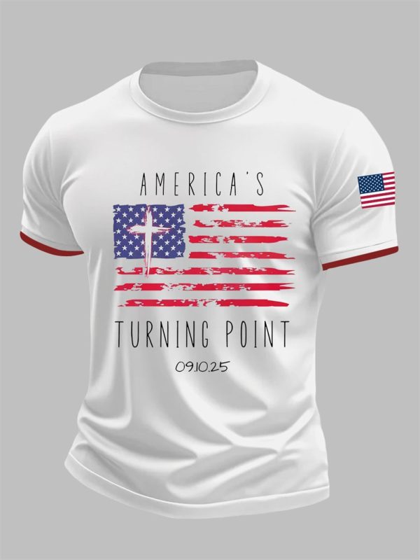 Men's Charlie Kirk Turning Point Flag Cross Short Sleeves T-shirt