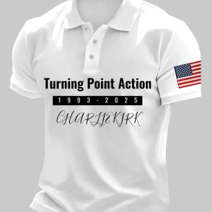 Mens Charlie Kirk Turning Point USA Trump Commemorative Polo Shirt