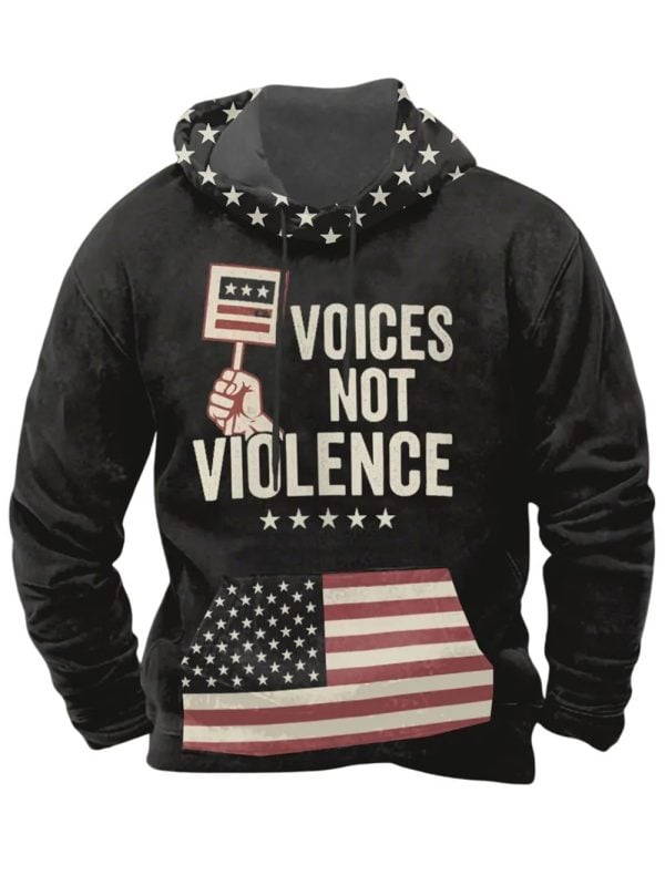 Mens Charlie Kirk Voices Not Violence Printed Long Sleeve Hoodie 2