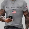 Mens Faith And Freedom Pray For America Printed Round Neck T Shirt 3