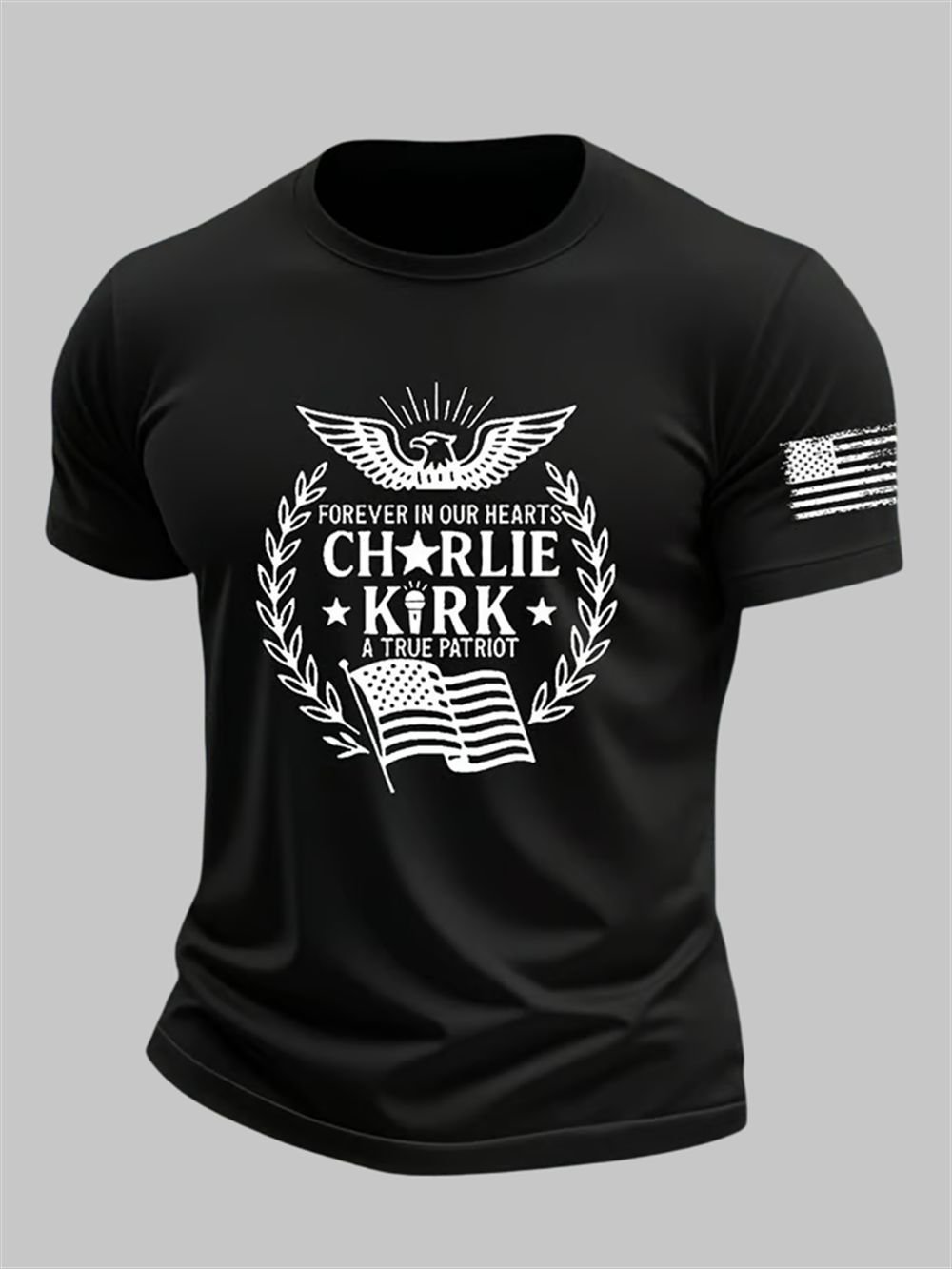 Men's Forever In Our Hearts A True Patriot Charlie Kirk Print T-shirt Men's Forever In Our Hearts A True Patriot Charlie Kirk Print T-shirt