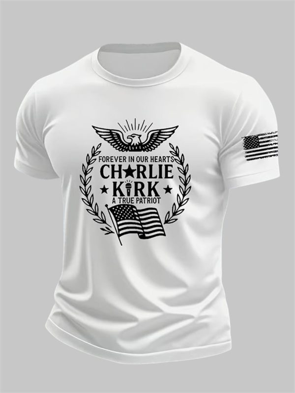 Mens Forever In Our Hearts A True Patriot Charlie Kirk Print T shirt 2