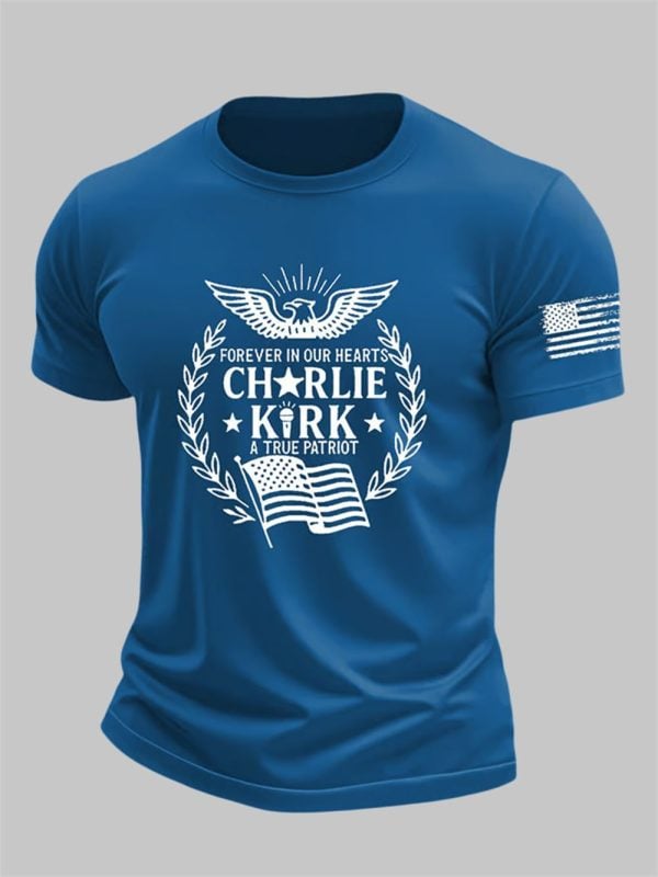 Mens Forever In Our Hearts A True Patriot Charlie Kirk Print T shirt 3