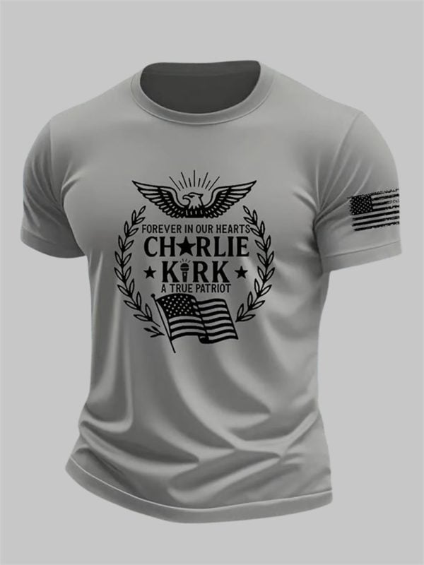Mens Forever In Our Hearts A True Patriot Charlie Kirk Print T shirt 4