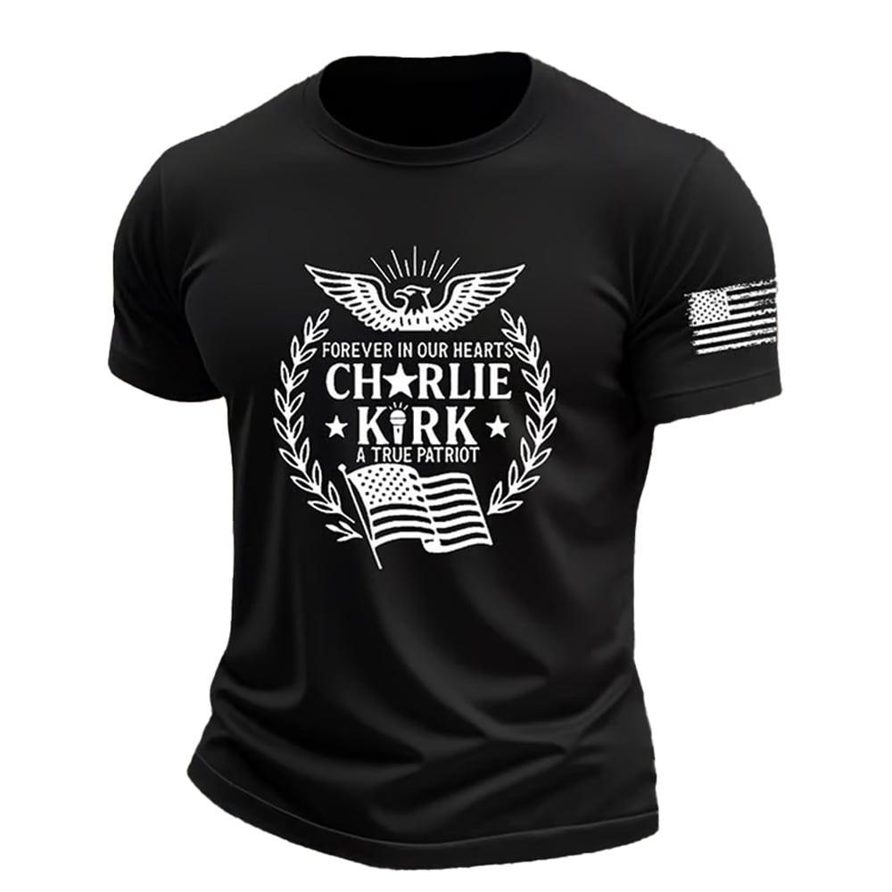 Men's Forever In Our Hearts A True Patriot Print short-sleeved T-shirt Men's Forever In Our Hearts A True Patriot Print short-sleeved T-shirt