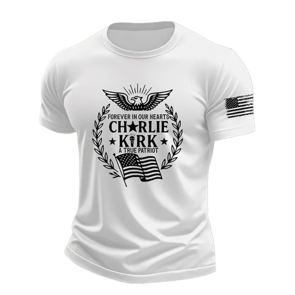 Mens Forever In Our Hearts A True Patriot Print short sleeved T shirt 3