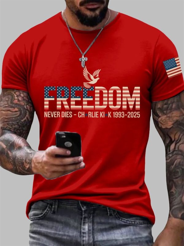 Men's Freedom Charlie Kirk Never Dies Print T-Shirt