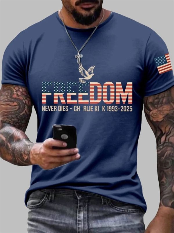Mens Freedom Charlie Kirk Never Dies Print T Shirt 2