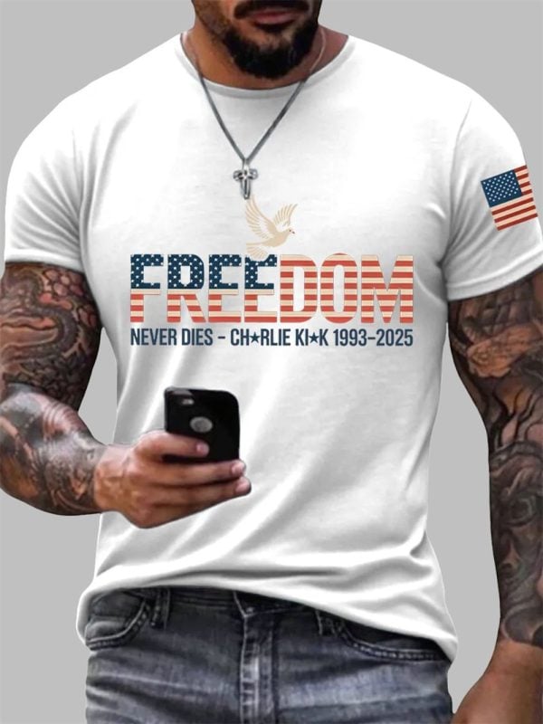 Mens Freedom Charlie Kirk Never Dies Print T Shirt 3