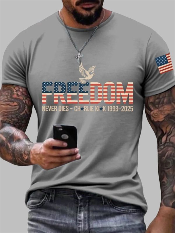 Mens Freedom Charlie Kirk Never Dies Print T Shirt 4