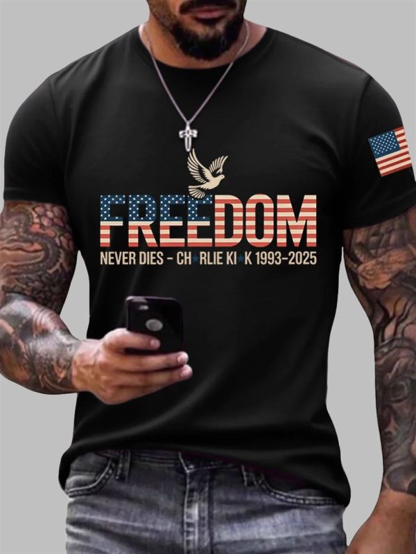Mens Freedom Charlie Kirk Never Dies Print T Shirt 5
