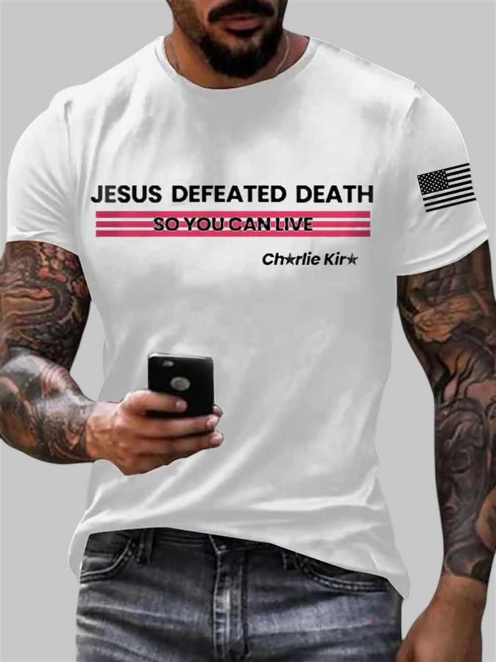 Men's Jesus Defeated Death So You Can Live Charlie Kirk Printed T-Shirt Men's Jesus Defeated Death So You Can Live Charlie Kirk Printed T-Shirt