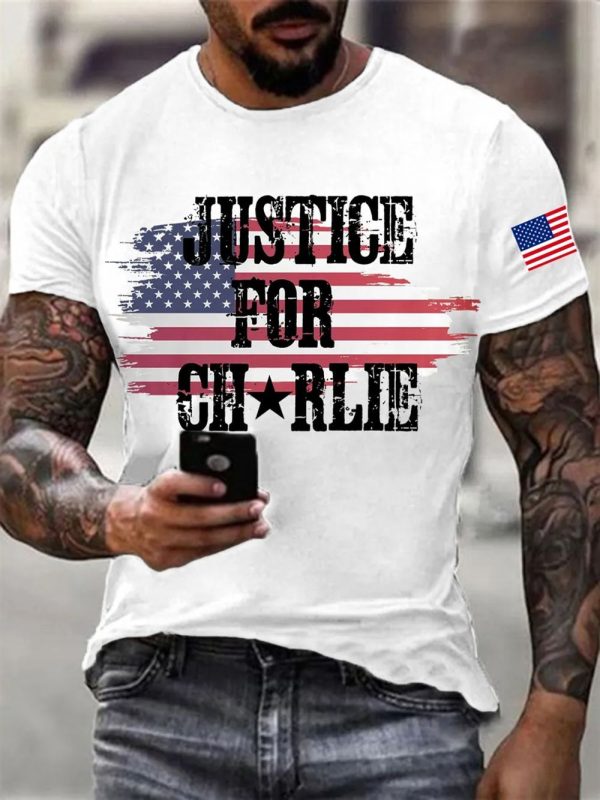 Mens Justice For Charlie Kirk Printed T shirt 2