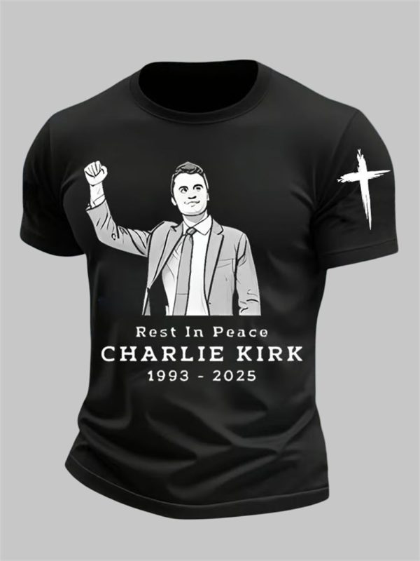 Men's Rest In Peace Charlie Kirk 1993 - 2025 Printed T-Shirt