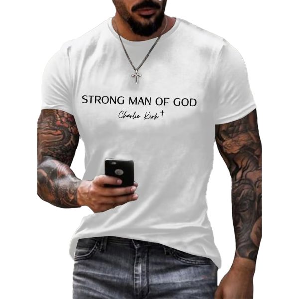 Mens Strong Man Of God Charlie Kirk Short sleeved Shirt 2