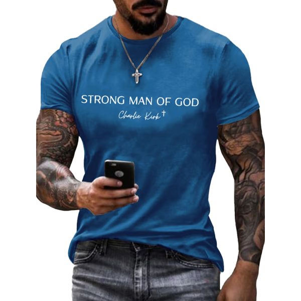Mens Strong Man Of God Charlie Kirk Short sleeved Shirt 3