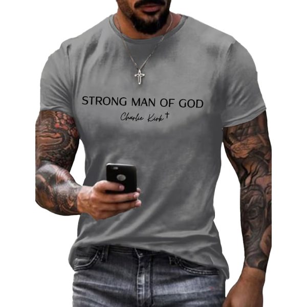 Mens Strong Man Of God Charlie Kirk Short sleeved Shirt 4