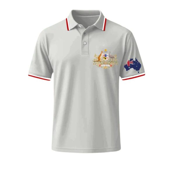 Mens Vintage AuAustralia Flag Coat of Arms Kangaroo Emu Printed Polo Shirt 1 2