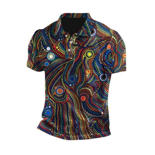 Mens Vintage Australian Dot Painting Colourful Polo Shirt 1 2